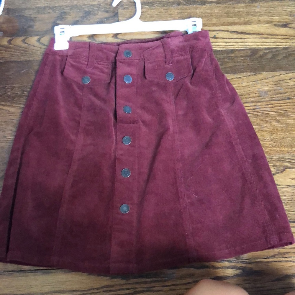 Red button down corduroy skirt
